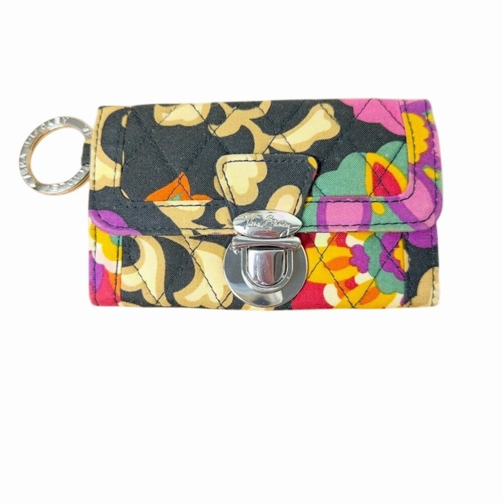 Vera Bradley Quick Swipe ID Wallet | Vibrant Black Floral Quilted Keychain